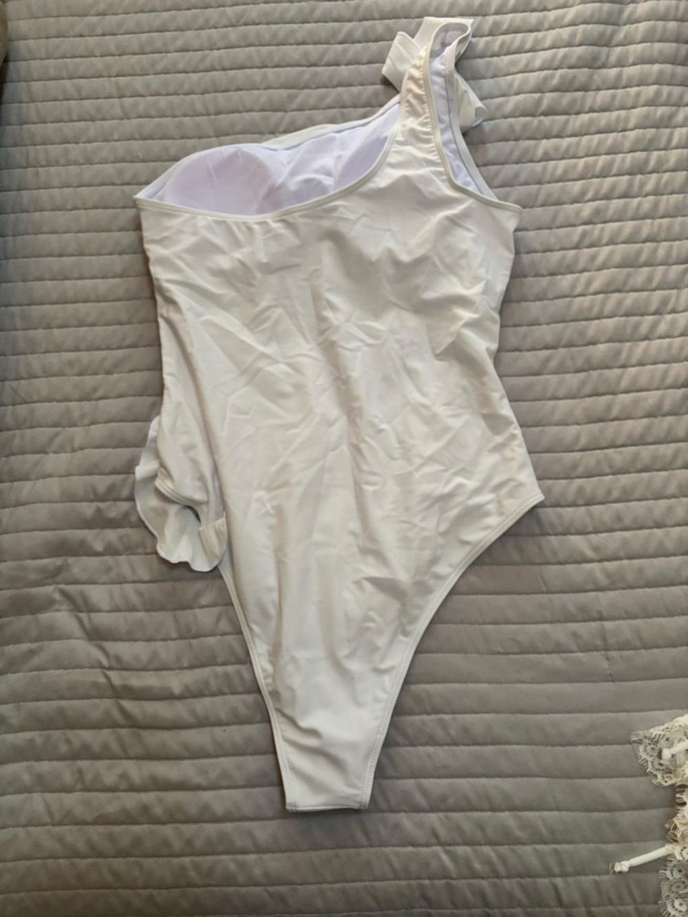 White One-Shoulder Ruffle Swimsuit - Picture 2 of 3